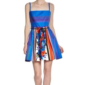 Red Valentino Blue Striped Floral Cotton Mini Dress